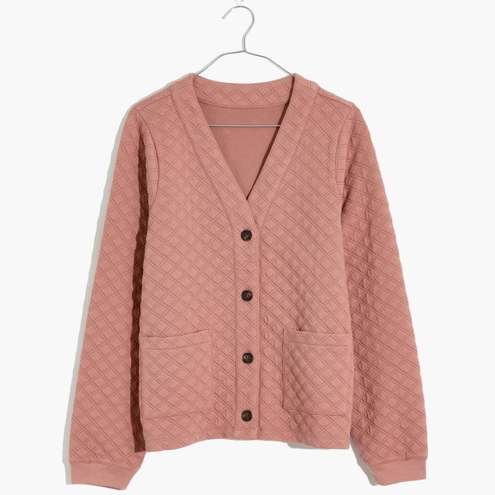 Madewell (Re)sourced Quilted Crop Cardigan Sweatshirt Faded Mauve Pink XS NB518
